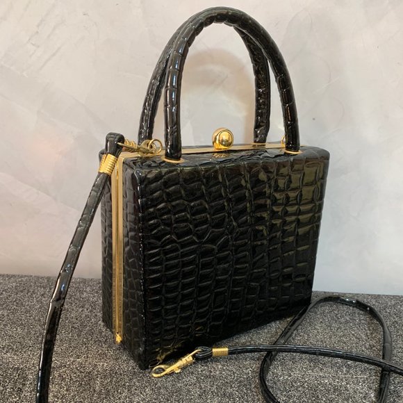 BLACK QUILTED PATENT LEATHER MINI SHOULDER BAG - Picture 3 of 11